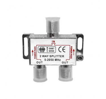 TV signalo daliklis 1x2 (5-2050MHz) DC PASS su maitinimo praleidimu - 