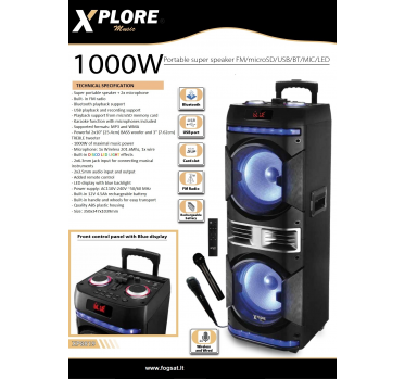 XPLORE XP8819 THUNDER muzikinis centras - mobili kolonėlė 1000W - 